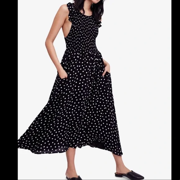 knee length dresses for ladies Remi Midi Dress in Bohemia Spot Deep Navy
